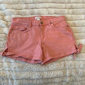 LOFT Coral‎ Pink Twill Shorts Tie Hem Casual Everyday Cute Size